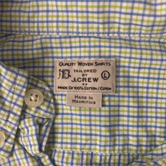 TAILORED by J.CREW Sz Large Button Down Dress Shirt Pocket Blue Green - Picture 3 of 4